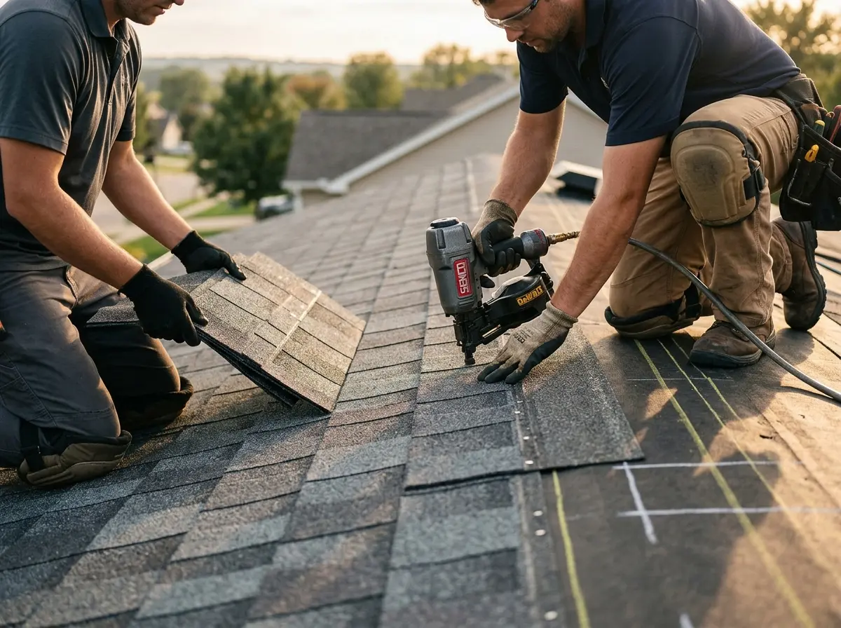 Professional roofer working on a residential roof in Diamond Bar